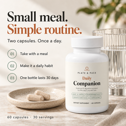 Small meal, simple routine: two capsules daily with a meal, 30 servings per bottle.